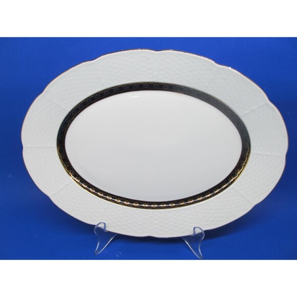 Baum Bros Renaissance Black By Thun 12 1/2" X 9" Platter And 4 Footed Cups VGC - Picture 11 of 14